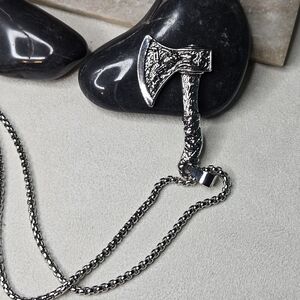 Silver Celtic Wolf Axe Pendant